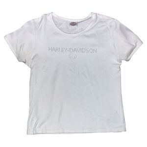 Vintage Y2K Mcbling early 2000s Harley-Davidson White baby tee
